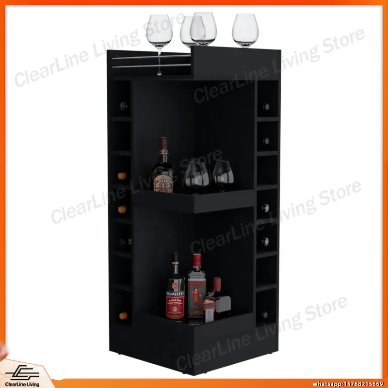 Wine Beer Rum - Mueble Bar Esquinero Negro con Estante